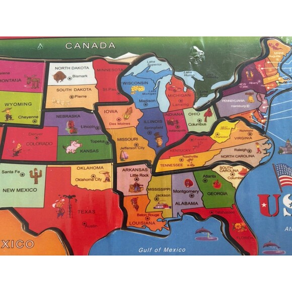 Wooden USA Map Puzzle for Kids 46 PCS United States Puzzle With Capitols 2009 - Picture 2 of 10